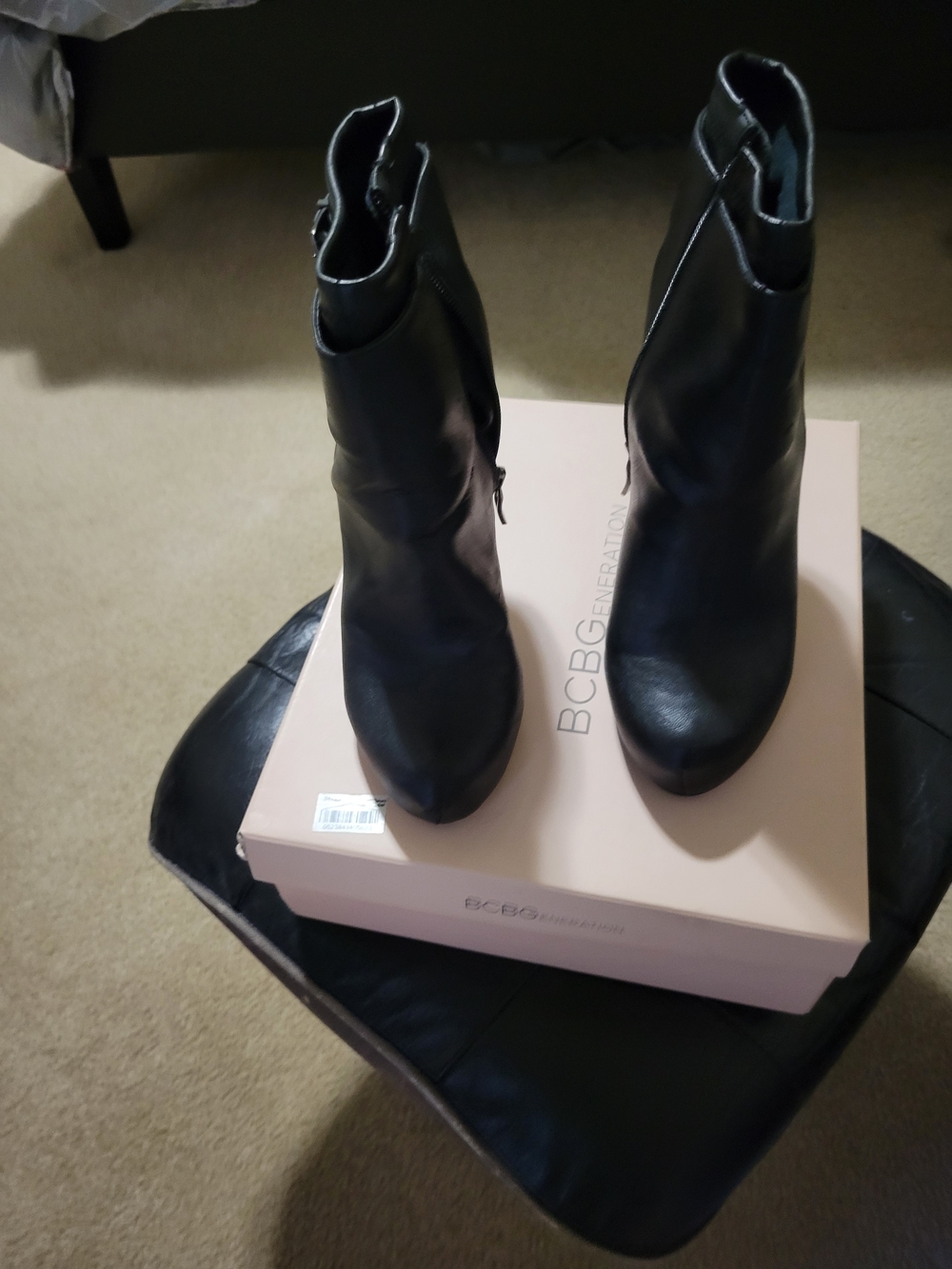 BCBGeneration Black Leather Pointed Toe Ankle Boots